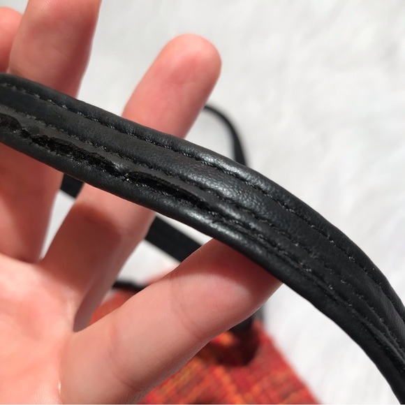 Vintage Calypso woven mini crossbody purse bag orange knit with leather strap - Picture 5 of 10